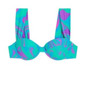 WeWoreWhat Claudia Paradise Marble Bikini Top, Ocean Blue